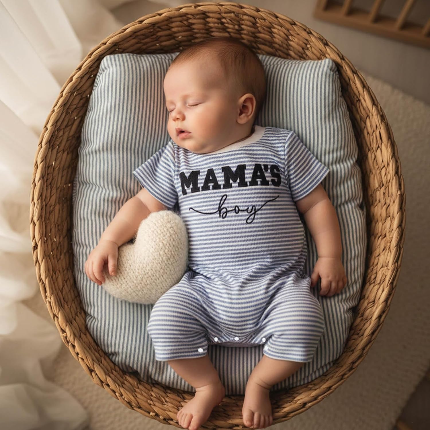 Newborn Baby Boy Summer Clothes Mamas Boy Embroidery Jumpsuit Waffle Round Neck Romper Onesie 3 6 12 18 Months