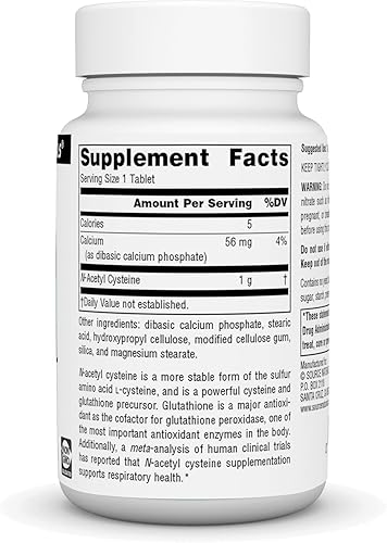 Vista 2 de Source Naturals N-acetil cisteína antioxidante apoyo 1000 mg Suplemento dietético que apoya la salud respiratoria* - 30 tabletas