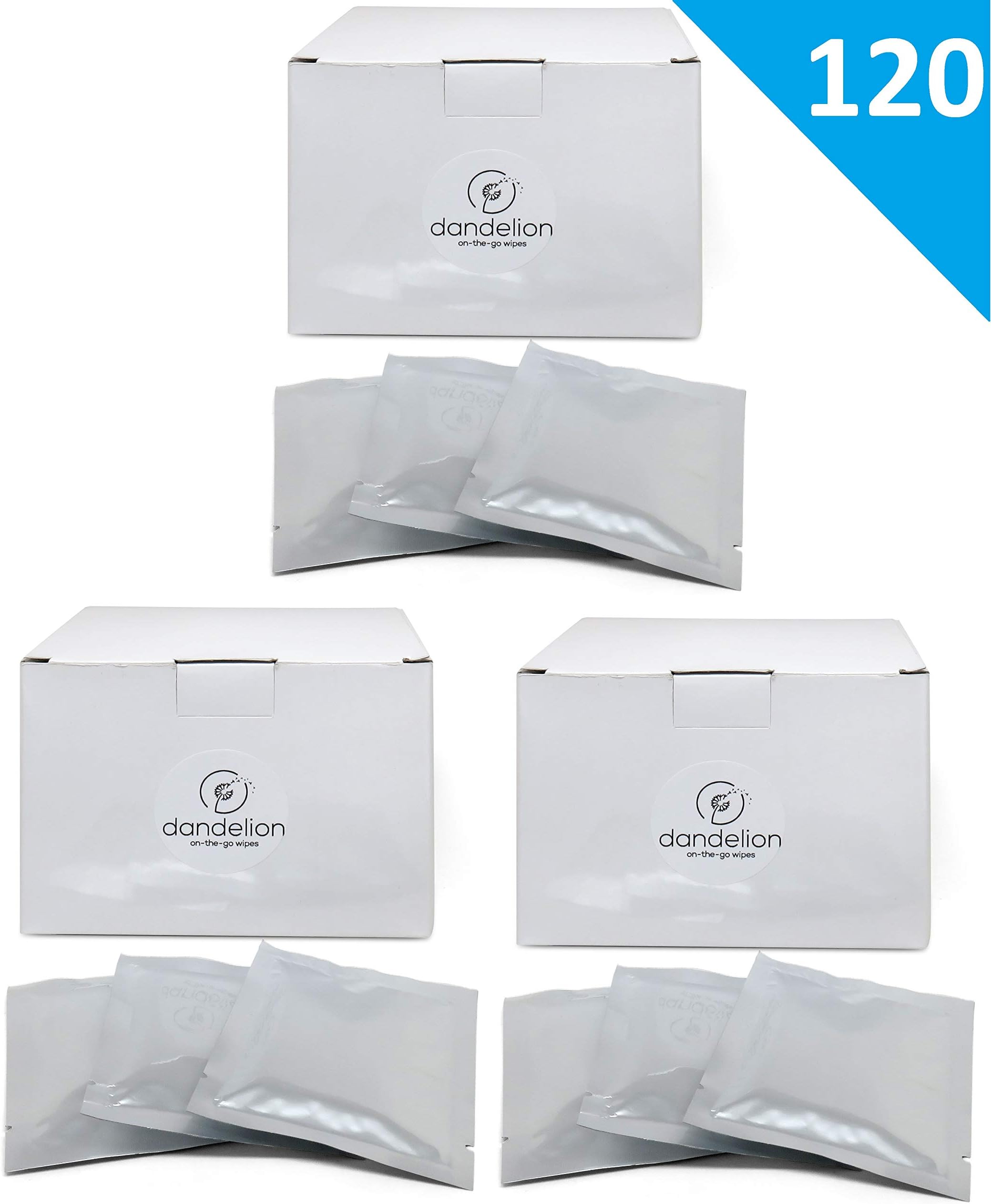 Dandelion On-The-Go Menstrual Cup Wipes - 100% Alcohol Free Wipes - Individually Wrapped All Natural Menstrual Cup Cleaner - 120 Wipes
