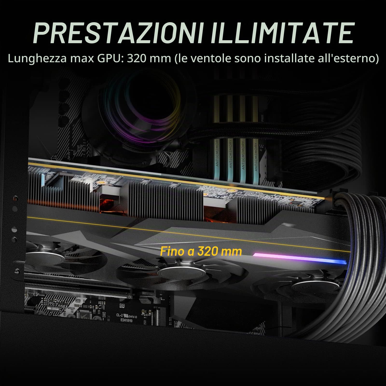 ANTEC NX Series NX500M, Pannello frontale in rete, Tipo-C 3.2 Gen2 Ready, 1 ventola da 120 mm inclusa, Pannelli laterali in vetro temperato, Supporto radiatore da 360 mm, Case da gioco Mini-Tower