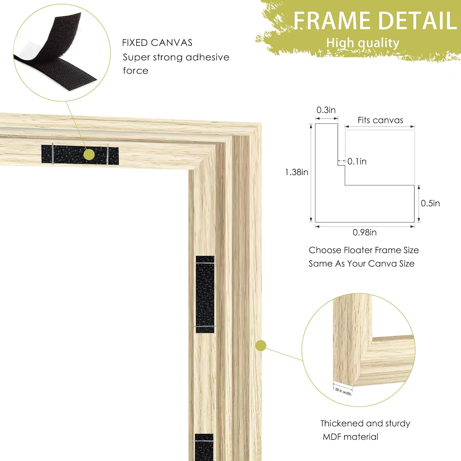 Abtgt 16x20 Canvas Floating Frame with 0.9" Deep, 16x20 Floater Frames for Canvas Paintings with Adhesive, Vertical or Horizontal Wall Art frame for Prints Oil Painting Diamond Decor, Natural, 1 Pack