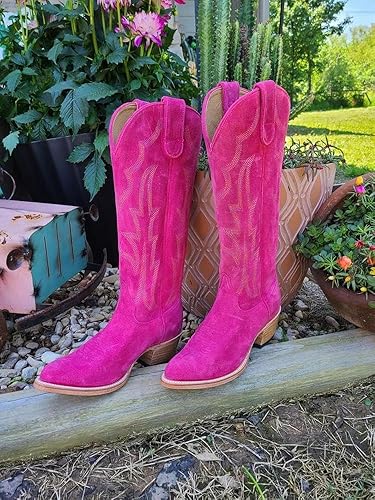 Miniatura 4 de Botas vaqueras bordadas para mujer, tacón grueso, botas occidentales, costuras clásicas, botas de media pantorrilla