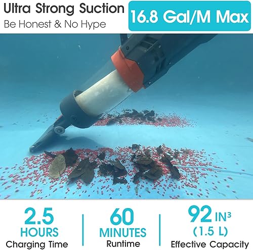 Miniatura 2 de Aspiradora inalámbrica de alta resistencia para piscinas, succión potente de 16.8 GPM, tiempo de funcionamiento de 196.9 ft, filtro de malla ultra