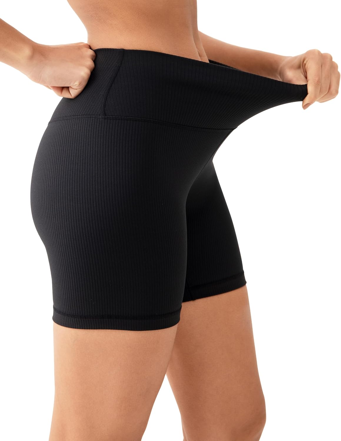 YUNOGA Womens RibFlex High Waisted Ribbed Biker Shorts 6/8 inches - Tummy Control Spandex Yoga Workout Athletic Shorts - Image 4