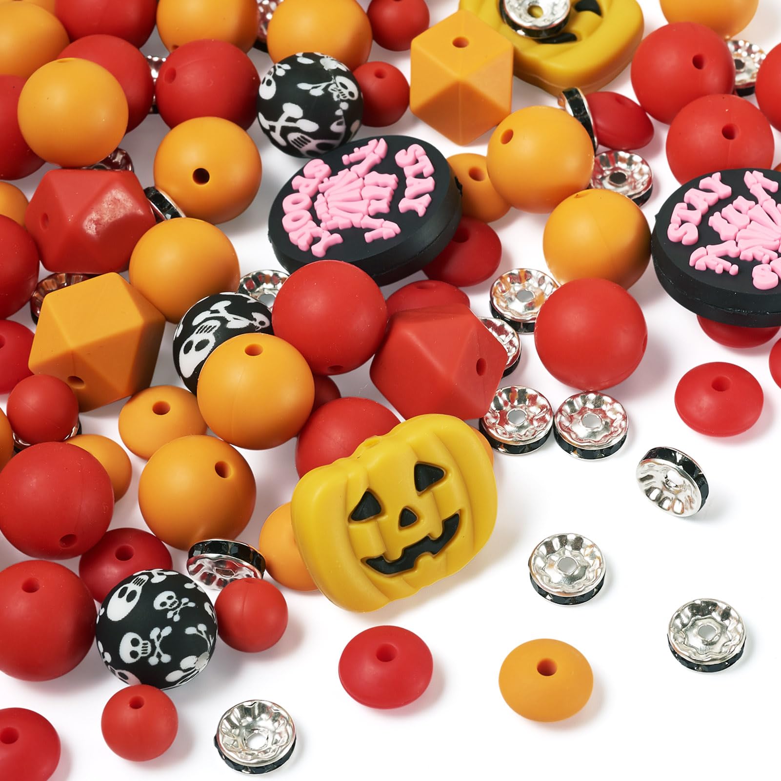 Cadeaux de fête originaux avec le lot de perles orange citrouille et squelette