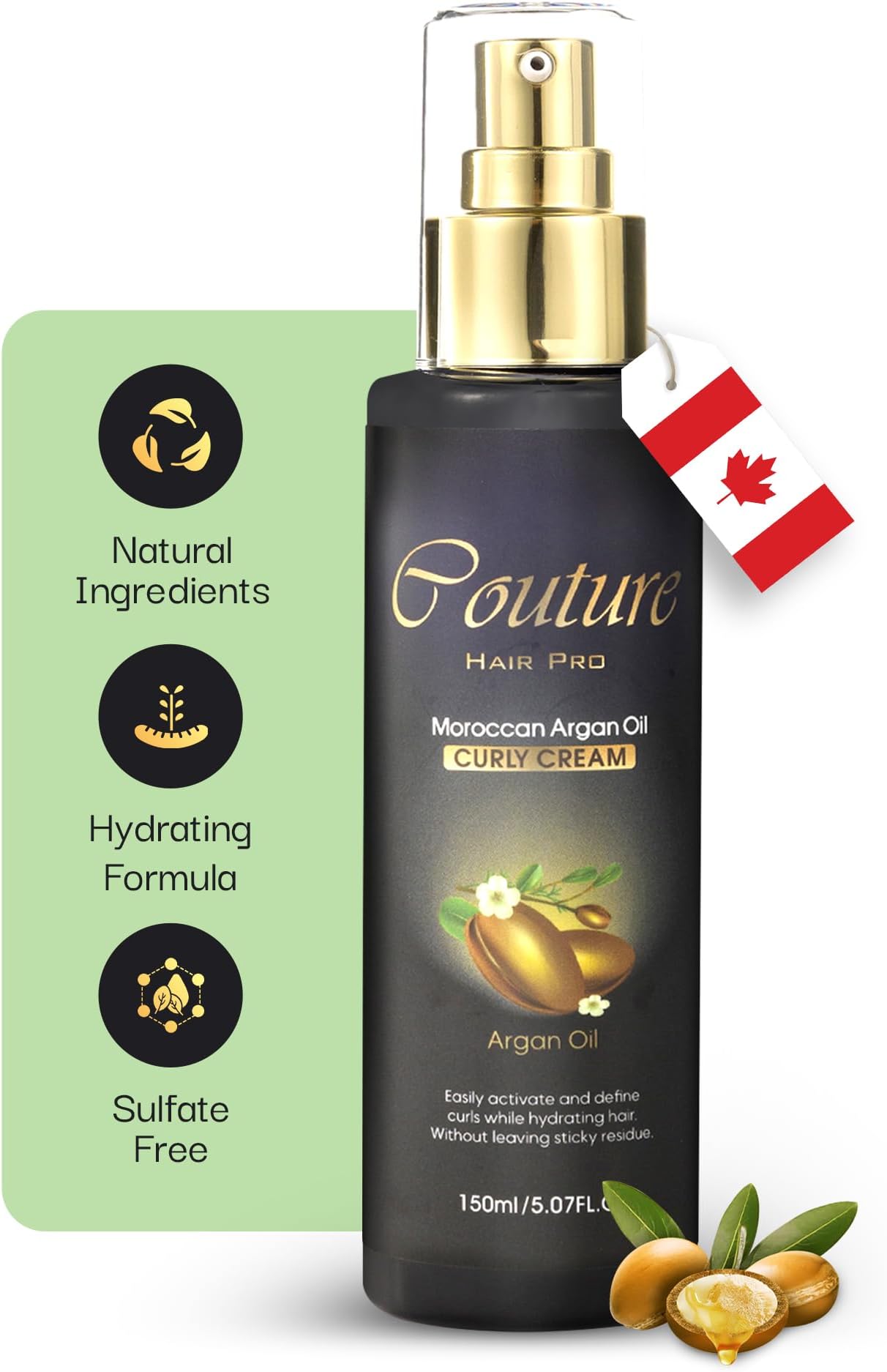 Couture Hair Pro Argan Oil Curly Cream - Anti HairLoss Curls Defining Cream - Scalp Repairing and Hair Growth Curling Cream infused with Biotin, Keratin, Rosemary Oil - 150 ML