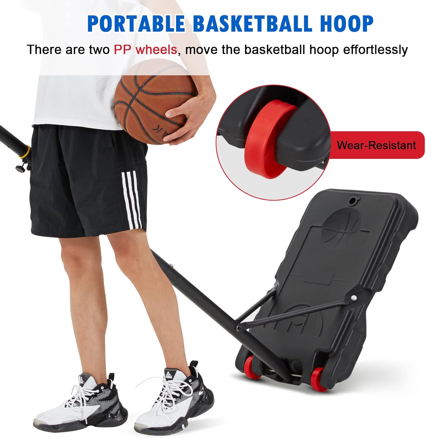 Outspurge Kids Adjustable Basketball Hoop Portable 5.5Ft-8.2Ft 5 Height Levels Basketball Goals with 2 Wheels &Large Shatterproof Backboard Nylon Net for Youth,Boys, Girls, Teens Outdoor Use : Sports & Outdoors