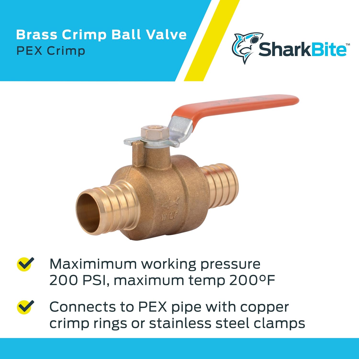 SharkBite 1 Inch Crimp Ball Valve, Brass Plumbing Fitting, PEX Pipe, PE-RT, 22463LFA