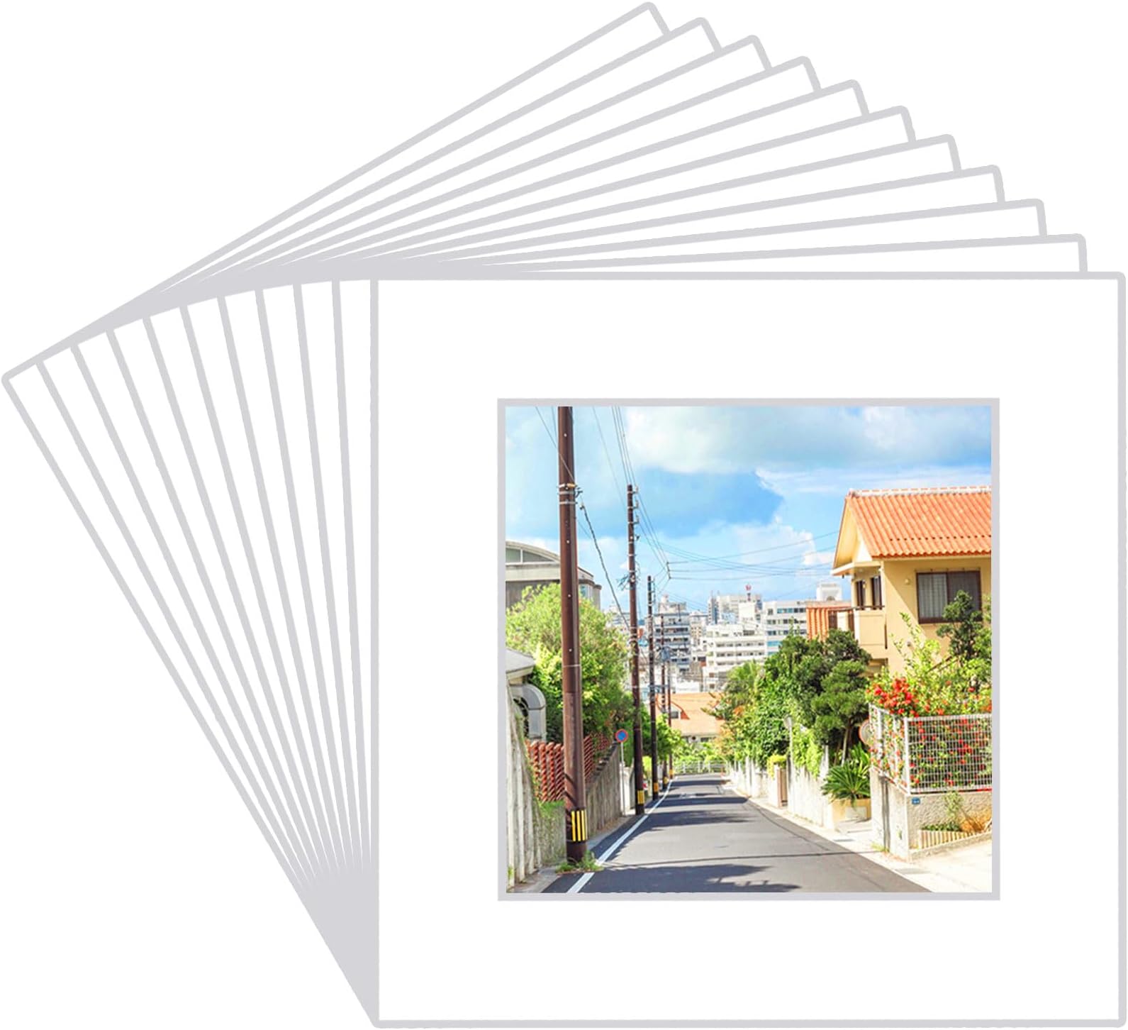 Prudiut 15 Pack 12x12 White Picture Mats, Frame Mattes for 8x8 Pictures Display Photo Frame Mat Core Bevel Cut Mat Board Show Kit for Photos, Prints, Artworks