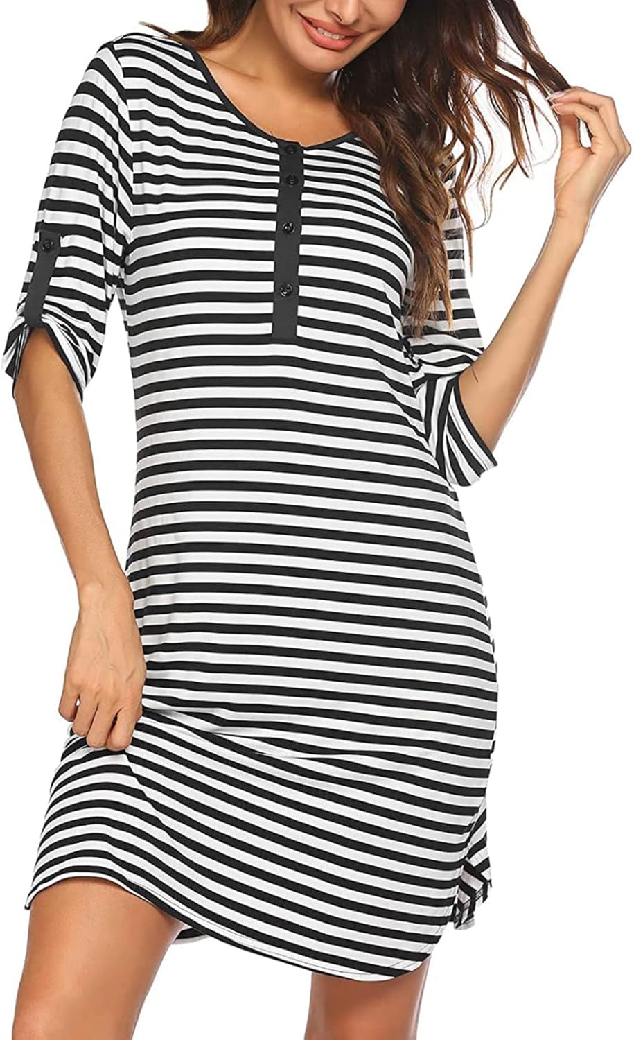 Freebily Womens Maternity Breastfeeding Sleep Dress Nightgown Short Sleeve Striped Dress Nursing Sleepwear at  Women’s Clothing store