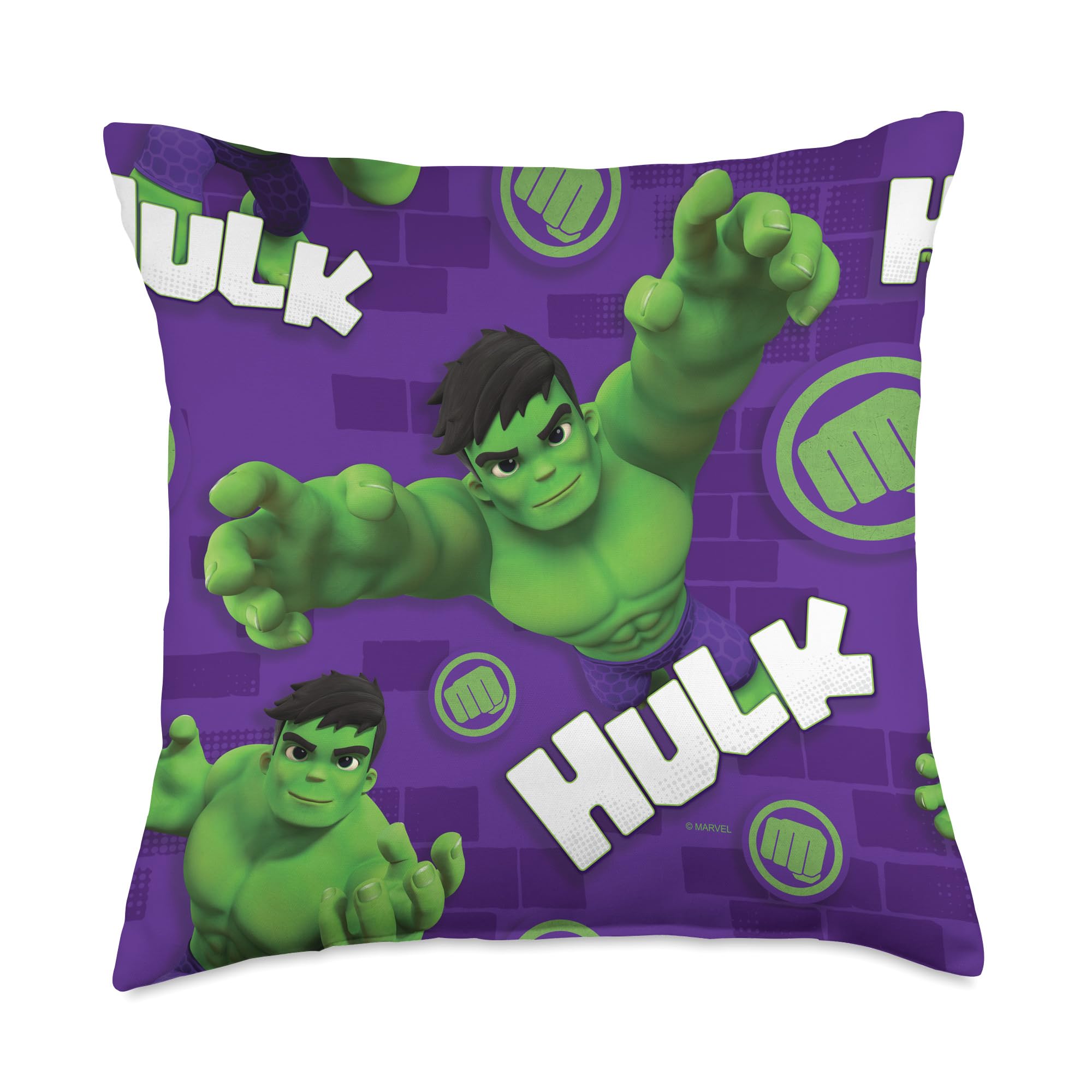 Marvel Spidey and His Amazing Friends Hulk Print Throw Pillow, 18x18, Multicolor