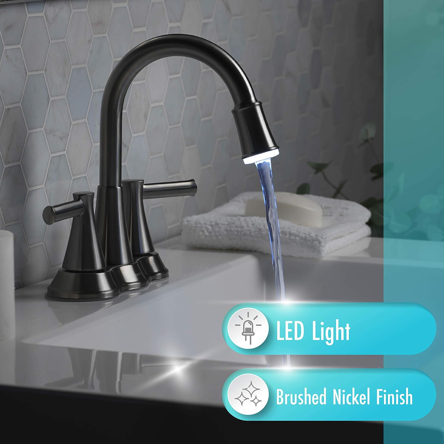 Promo 40% OFF Aqua Vista 22-B42CPL-BN-AV Bathroom Sink Faucet, Two Handle w LED Light Brushed Nickel Get Discount Offer Aqua Vista 22-B42CPL-BN-AV Bathroom Sink Faucet, Two Handle w LED Light Brushed Nickel