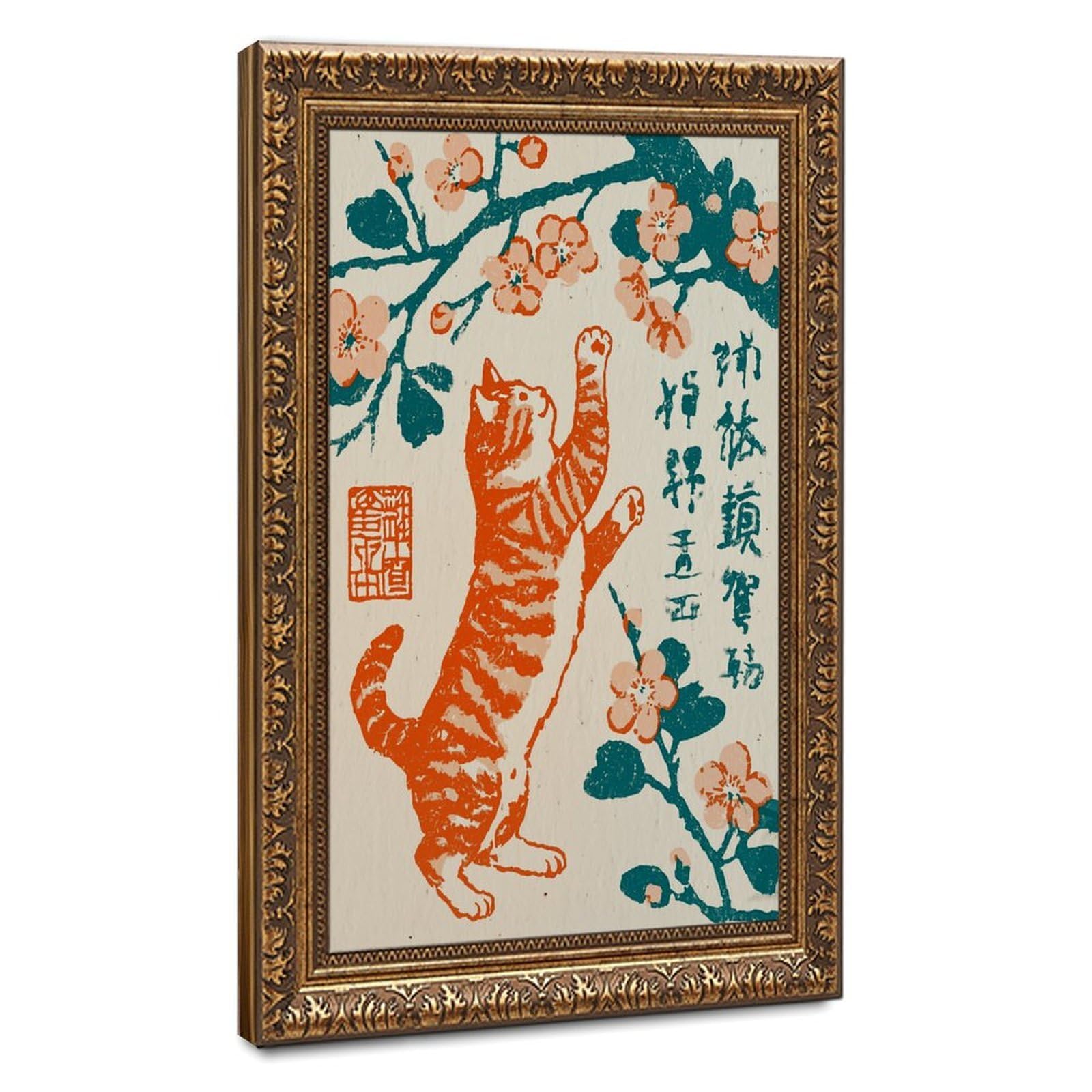 AYINUER Cat Reaching For Blossoms Poster Canvas Poster for Home Decor Gift
