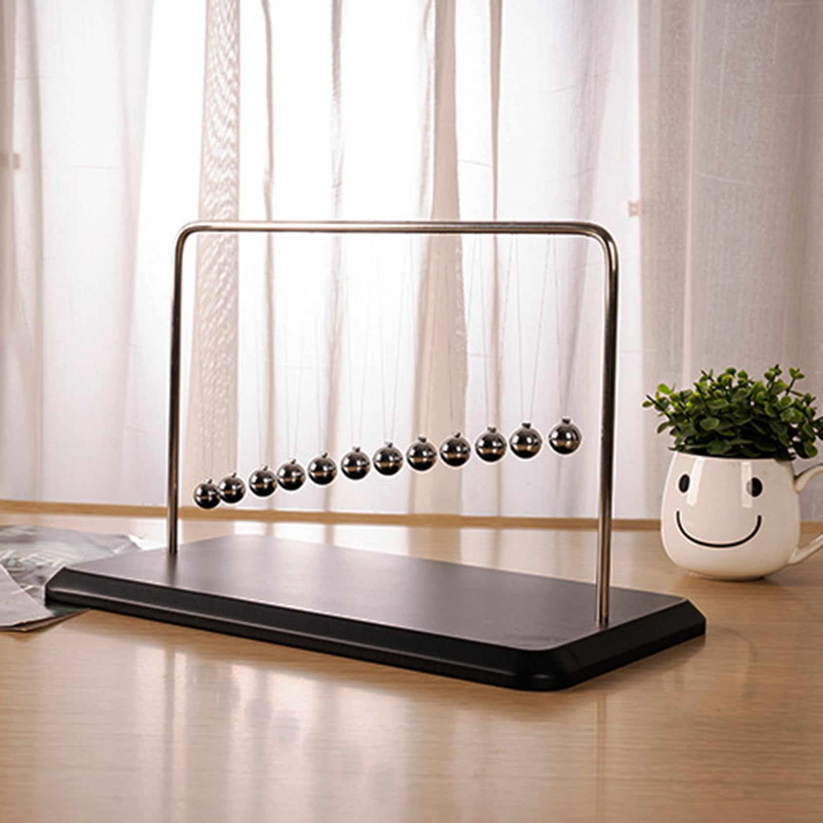 Pendule Newton's Cradle - Bois + Acier inoxydable, 14,57x7,87x9,45