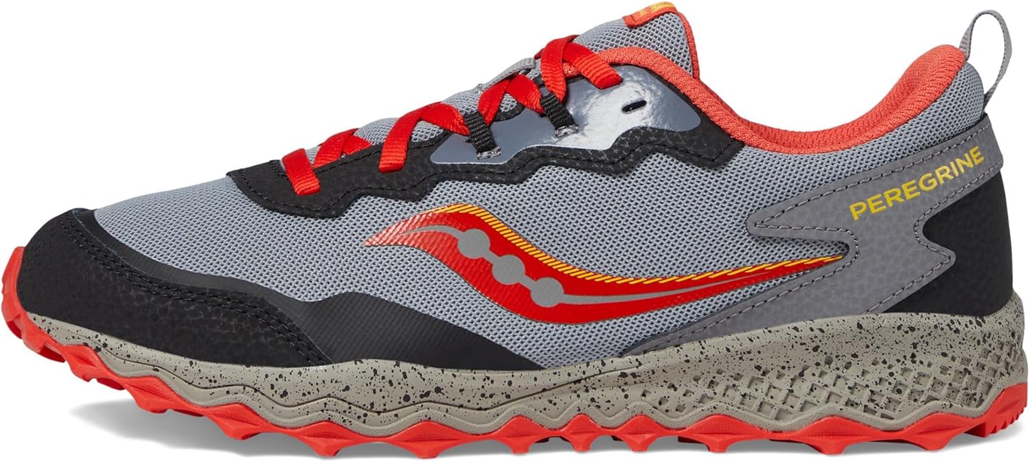 Saucony® Kids Peregrine Shield KDZ Sneakers for Toddlers – Water Repellent Mesh Fabric – Rubber Outsole Grey/Red/Yellow 13.5 Little Kid W