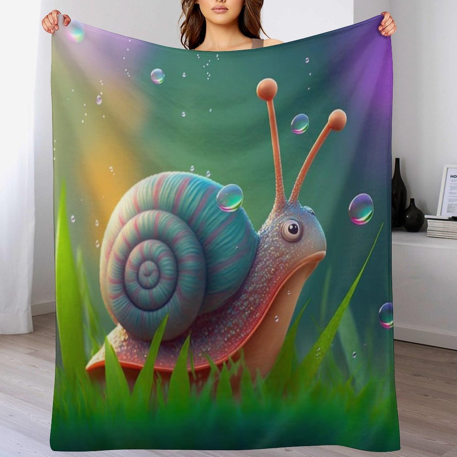 Couverture polaire chaude contre les frissons d'hiver, plaid épais Escargot Mignon