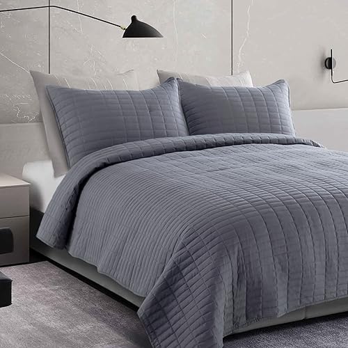 Miniatura 4 de Juego de edredón de 3 piezas de gran tamaño (128 x 120 pulgadas), colcha reversible y ligera, juego de edredón de verano para todas las estaciones