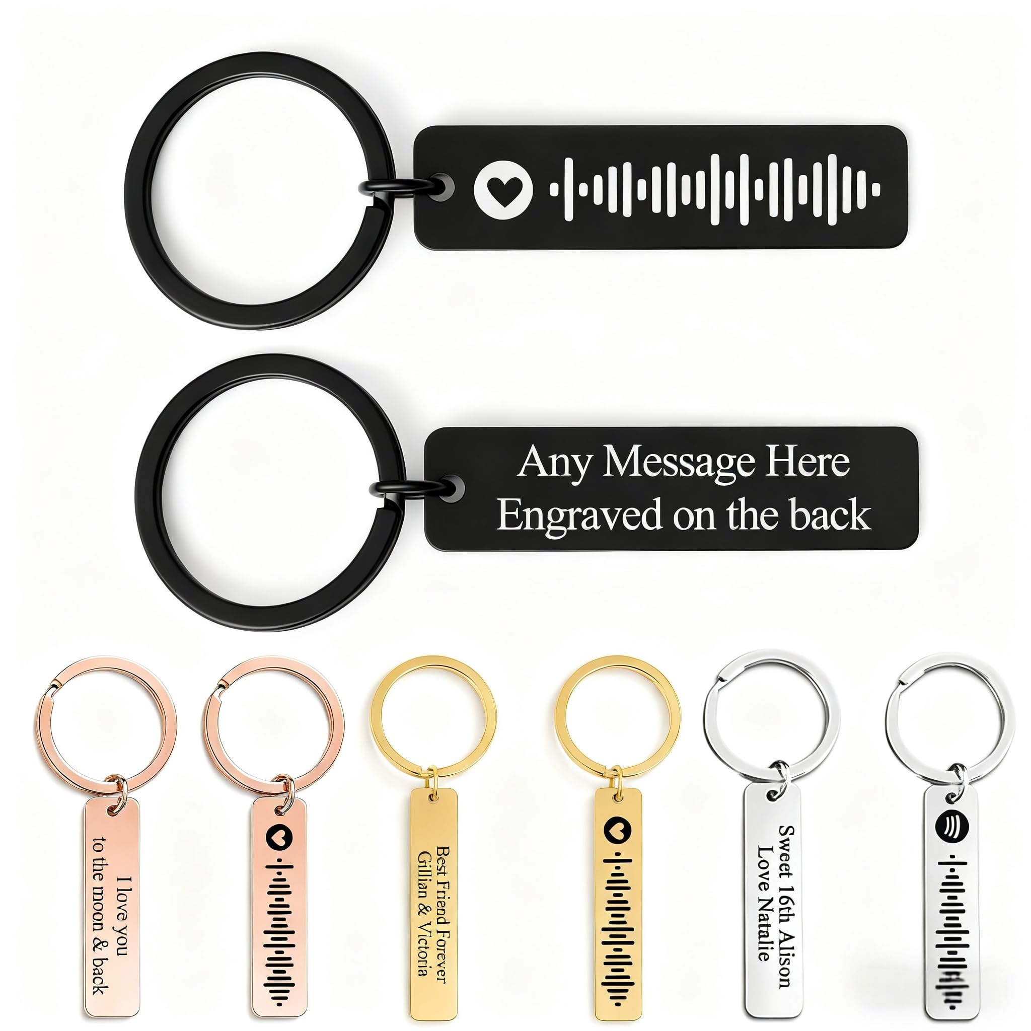 Gutegifts Unisex Silver Personalised Music Stainless Steel Engraved Keyring - Gifts For Him Her Wife Husband Girlfriend Boyfriend - Anniversary Birthday Christmas Music Lover Presents Memory Song