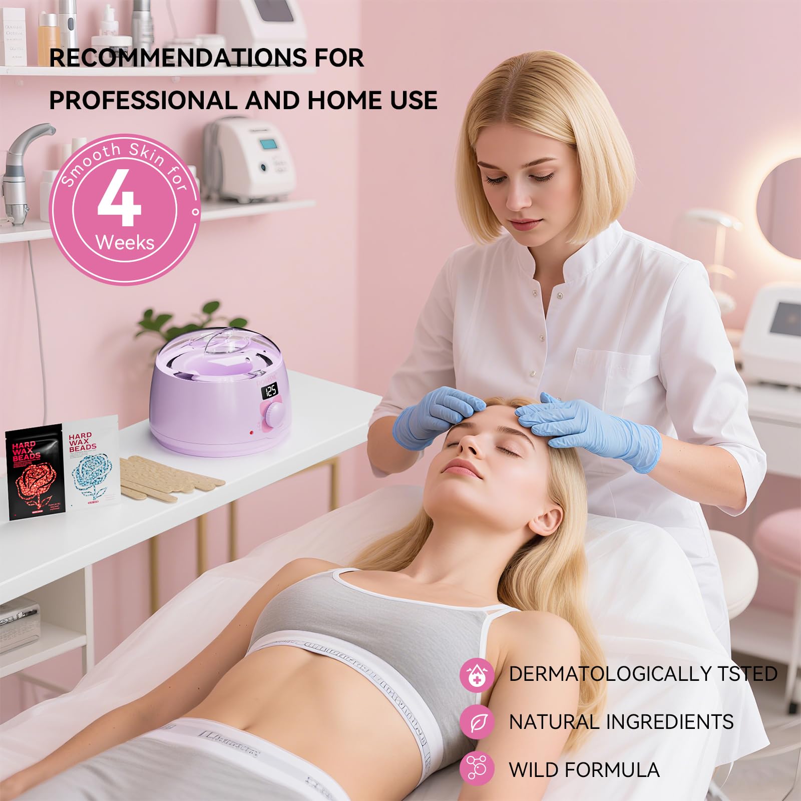 Calentador de cera digital, kit de depilación con 6 paquetes de perlas de cera para cuerpo completo, cara, depilación brasileña, perfecto para uso en el salón en casa