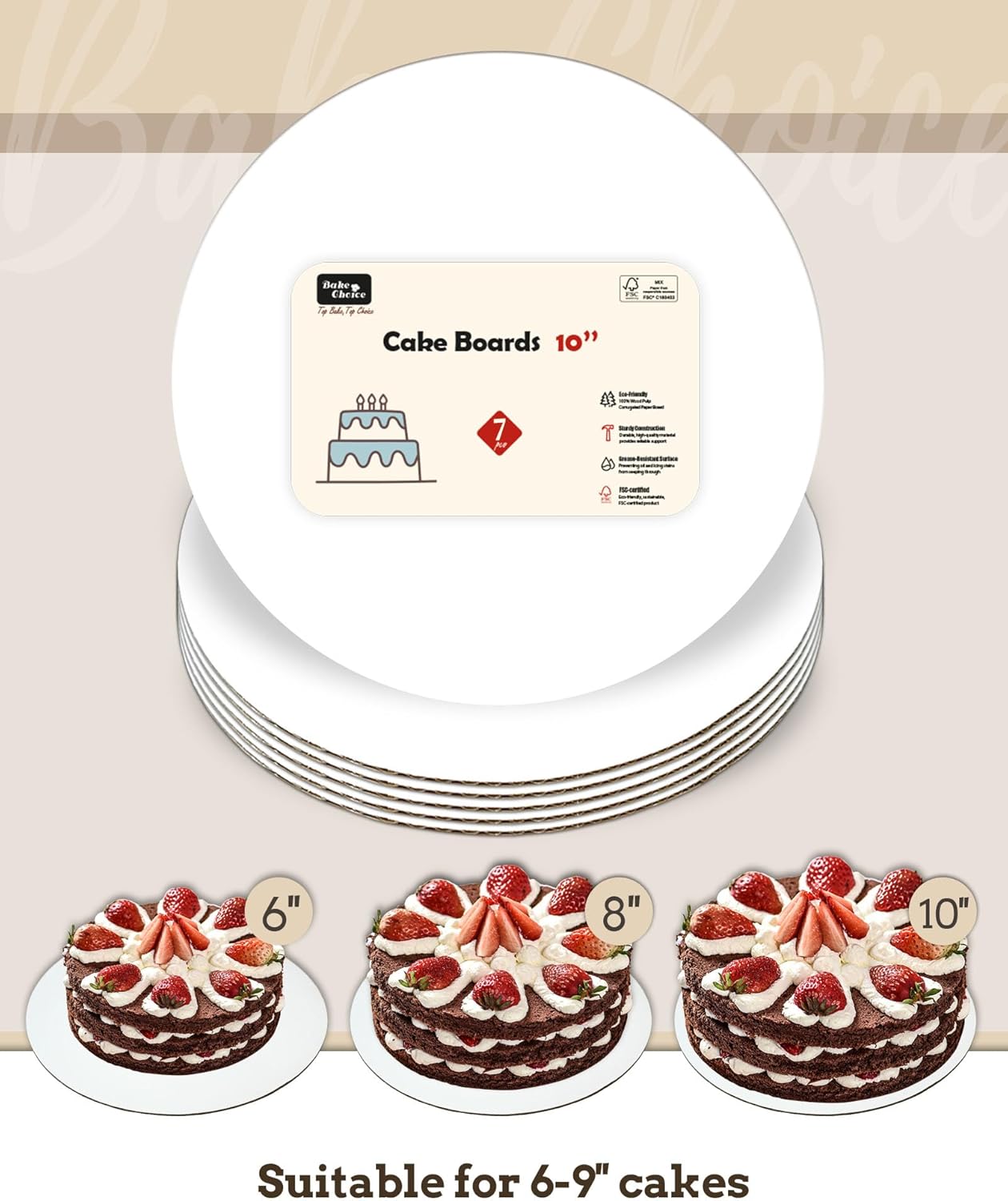 Cake Boards 10 inch Round, 7 Pack Food-Graded Cardboard Cake Rounds, Waterproof and Oil-Proof Cake Plates, Sturdy Corrugated Cake Base, Ideal for Baking, Cake DIY, Dessert and Crafting - Image 2