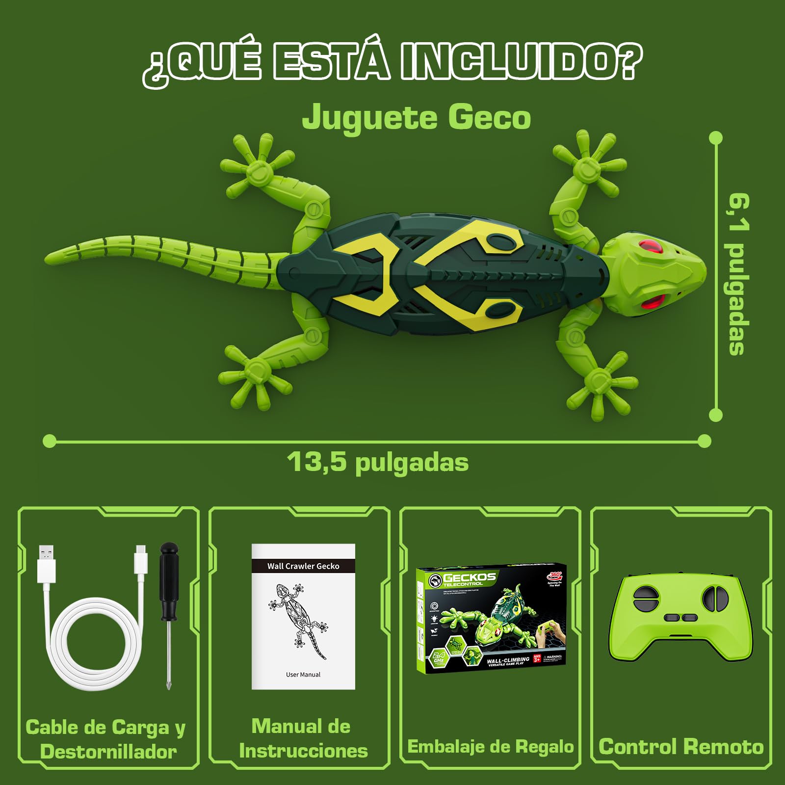 Gecko-Kletterroboter, Ferngesteuerter Gecko für Kinder, klettert an Wänden und Decken, LED-Augen,realistische Bewegungen, geeignet Jungen und Mädchen ab 3-8 Jahren