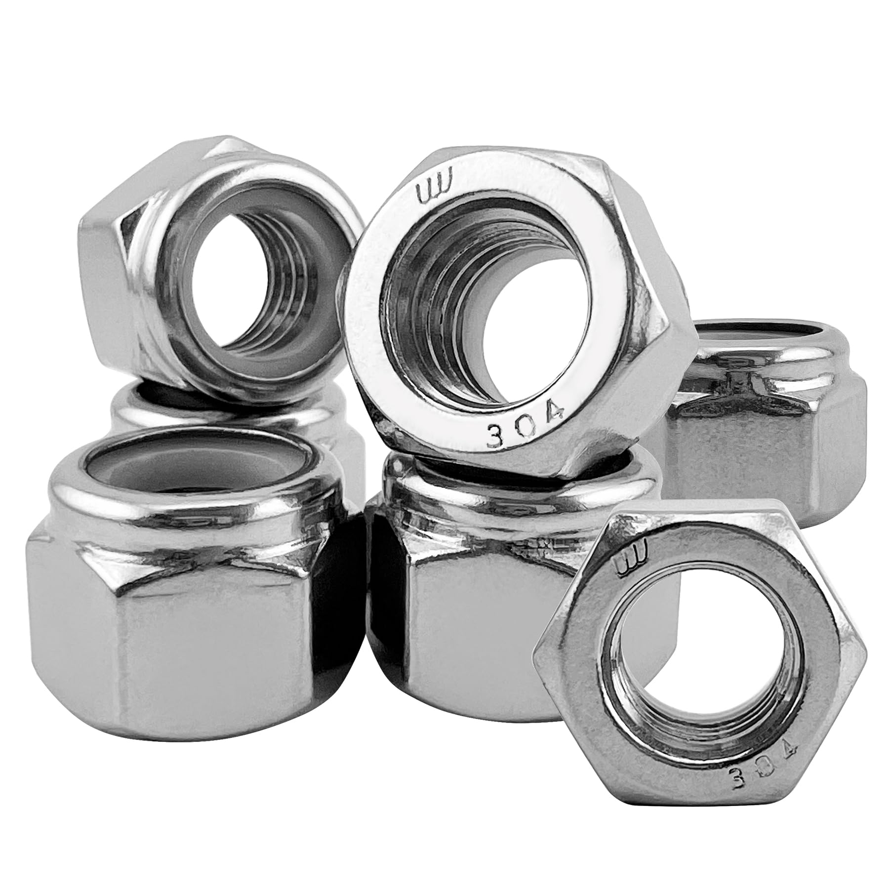 - 250Pcs M5-0.8mm Nylon Lock Nuts, 304 Stainless Steel Nylon Insert Locknuts (A2-70), Hex Nylock Nuts, Coarse Thread for Automotive, Machinery & DIY