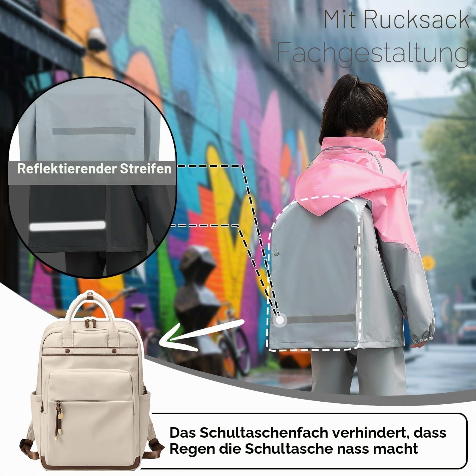 JinBei Kinder Regenanzug Mädchen Jungen Regenkleidung Leicht Zweiteiliger Anzug Unisex Wasserdicht Winddicht Regenjacke und Regenhose Transparenter Krempe Regenset mit Reflektor 8-14 Jahre