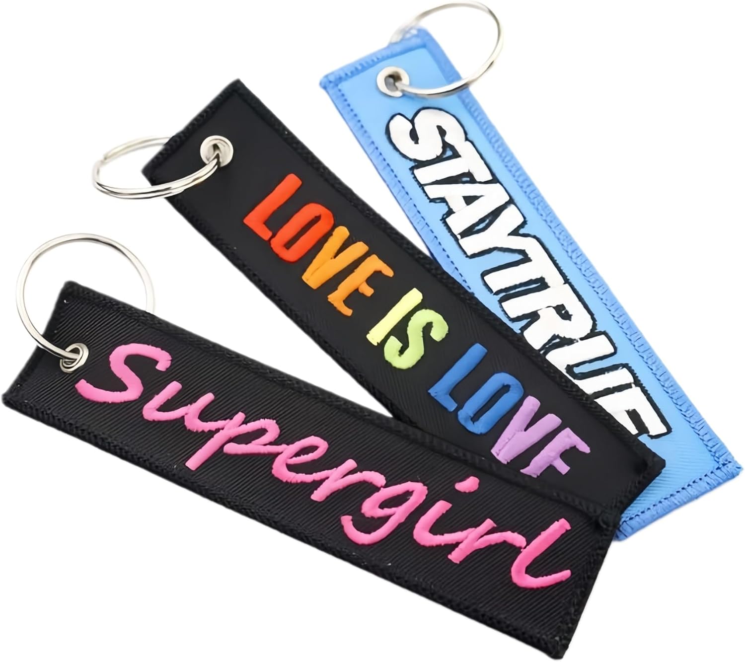 Custom Logo Embroidered Keychains Bulk - Personalized Flight Tags for Business & Teams - Double-Sided Stitching