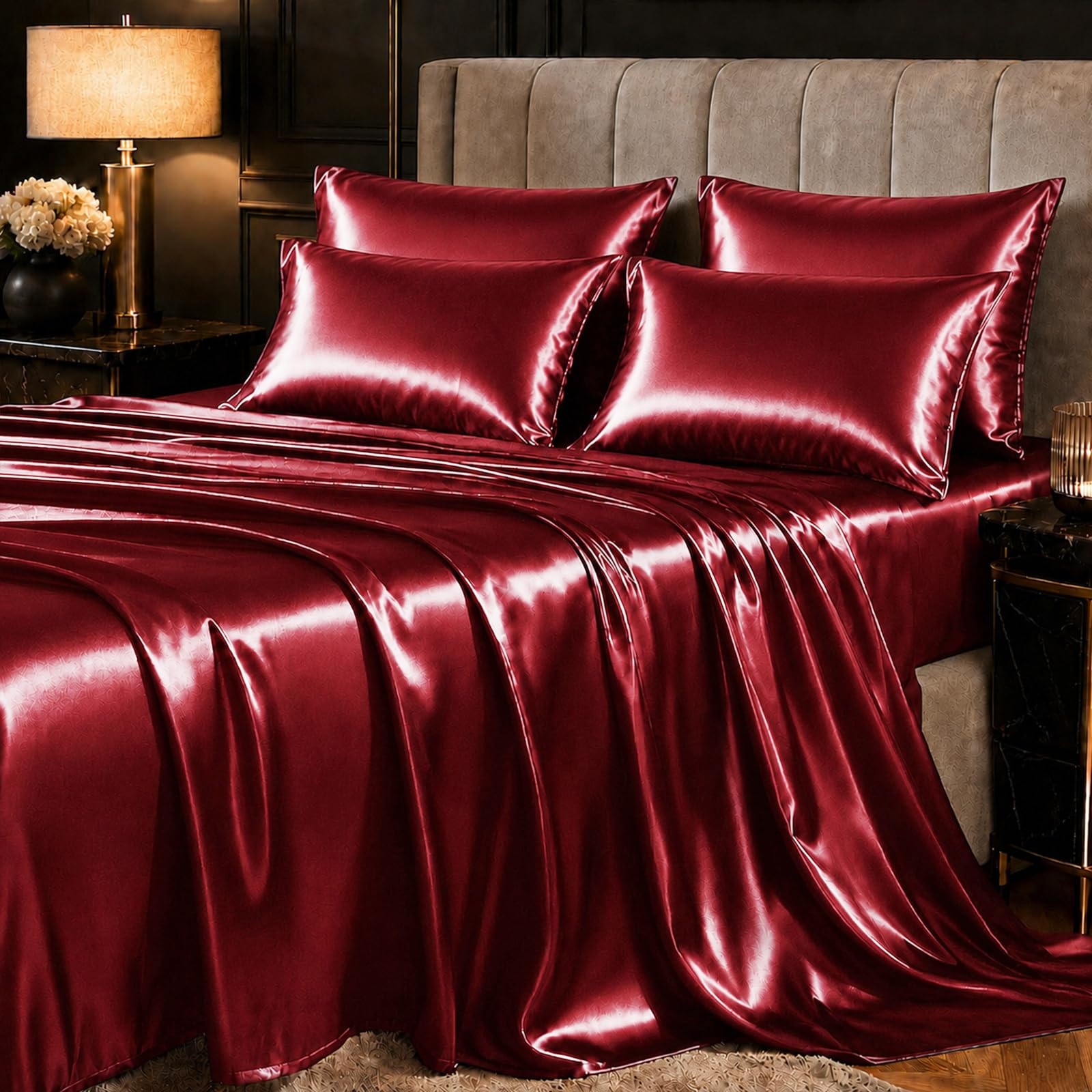 CozyLux Satin Sheets King, 6-Piece 14-Inch Deep Pocket Sheet Set