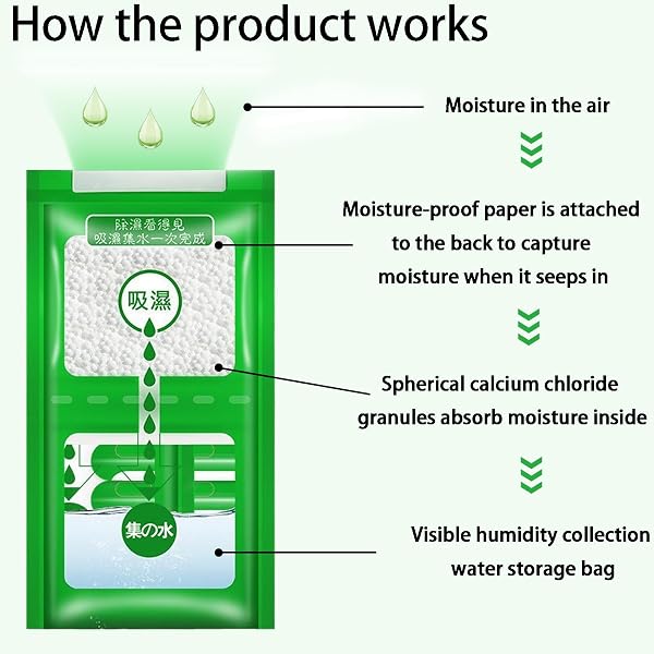 10 pezzi Deumidificatore Armadio,Verde Sacchetti Assorbi Umidità,Sacchetti per Deumidificatore Antimuffa,Dehumidifier Bag,Adatto per Problemi di Umidità e Muffa in Camere da Letto e Bagni - 2
