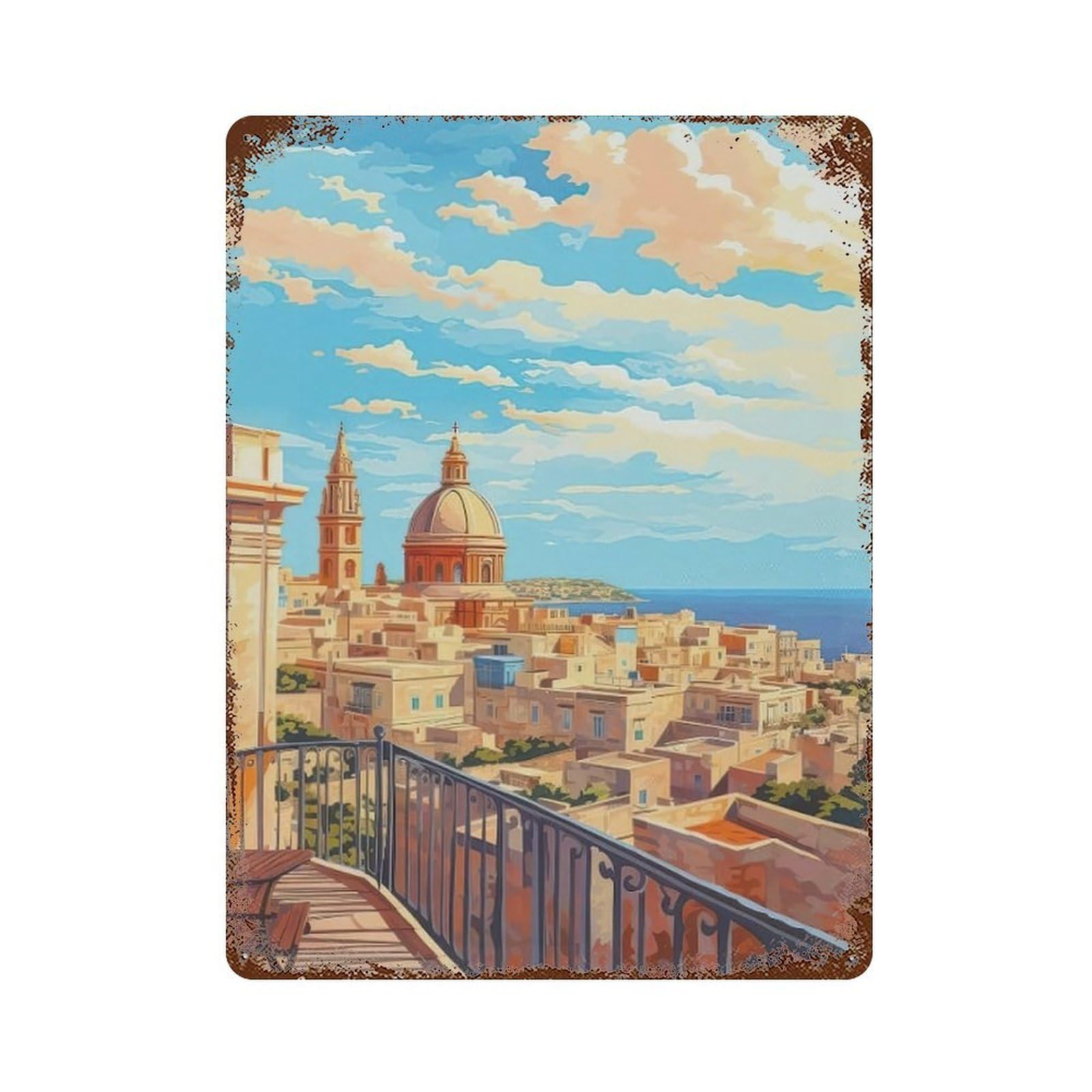 xiaoxiaoshen Cityscape Valletta Malta Wall Decor Art Metal Tin Poster Modern Home Decor Art Home Bar Shop Decorations Vintage Sign 40x30cm