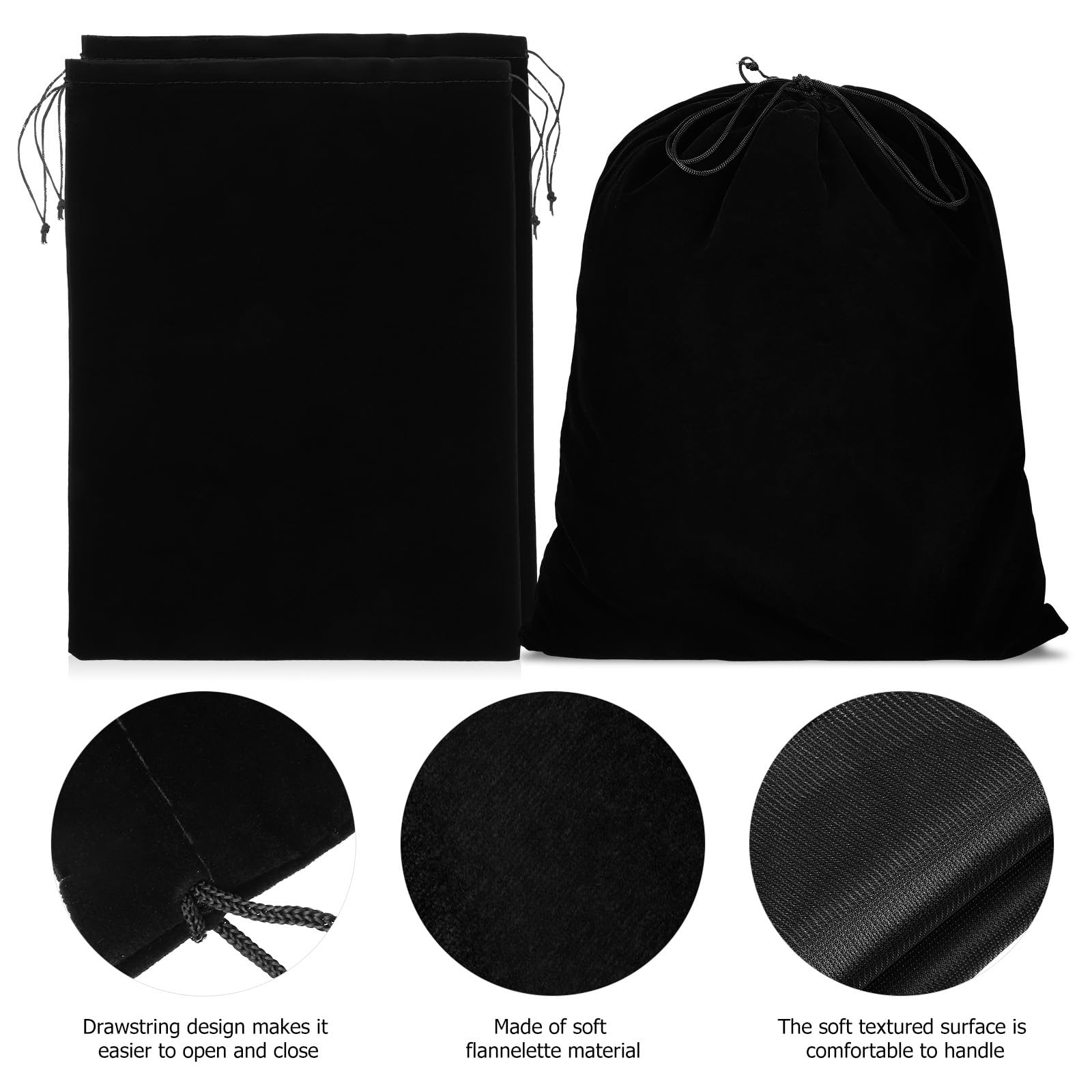 IMIKEYA 10 Stück Schwarze Flanellbeutel mit Kordelzug 30X40cm Wiederverwendbare Stoffbeutel für Geschenke und Zubehör für Geburtstag und Weihnachten