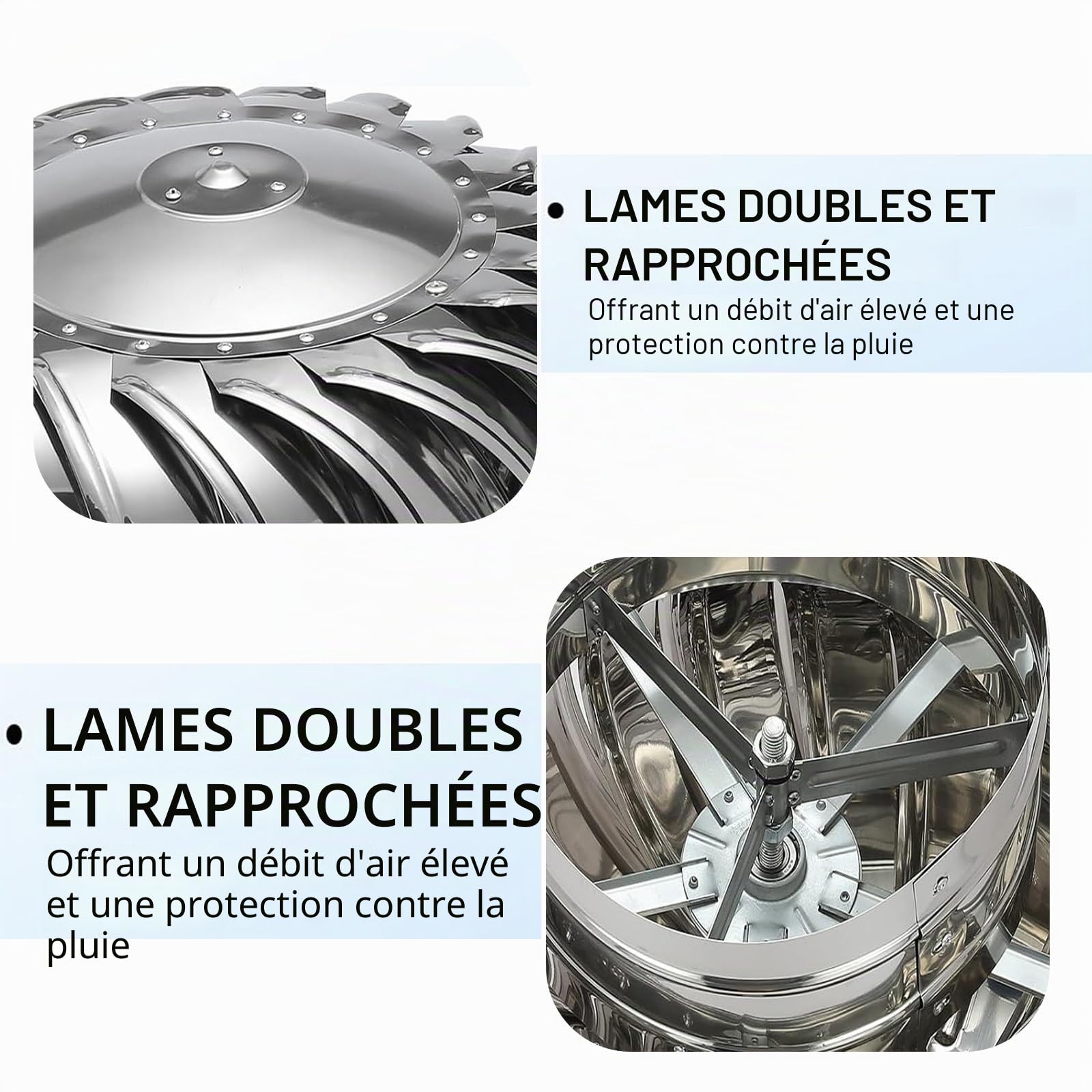Ventilation Turbine 4 Pouces, Chapeau de cheminée 100 mm en Acier Inoxydable 304, Ventilation Turbine rotative, aérateur de toiture, Ventilation de toiture, Ventilation de toiture Tous Temps