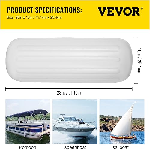 Miniatura 7 de VEVOR Guardabarros para barco, parachoques de vinilo para barcos marinos de 10 x 28 pulgadas, guardabarros inflable acanalado con orificio central