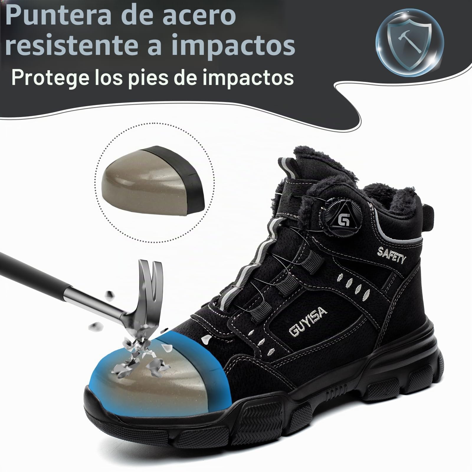 Zapatos de Seguridad para Hombre Mujer Impermeable de Invierno Botas de Seguridad con Puntera de Acero Botas de Trabajo Cómodos Antideslizante Calientes con Forro 38-46 EU