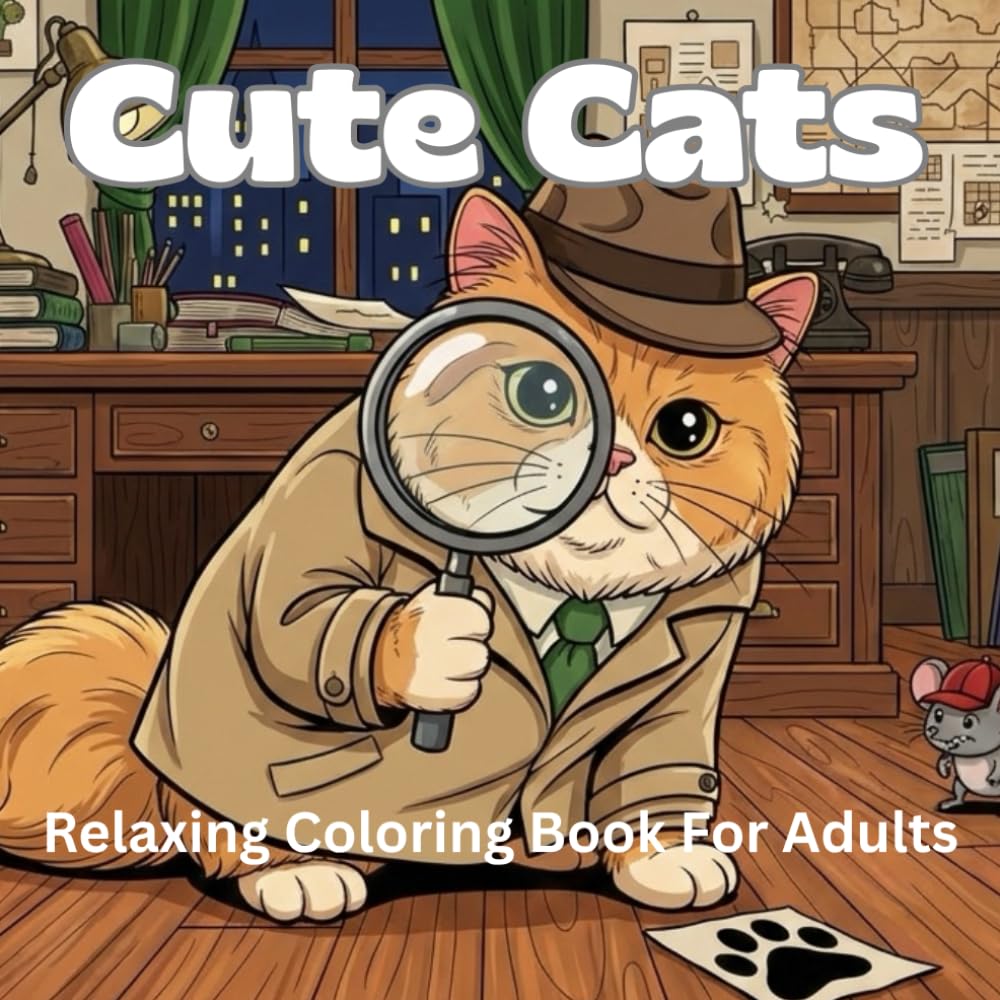 Cute Cats Relaxing Coloring Book For Adults: Funny Cats in Everyday Human Scenarios