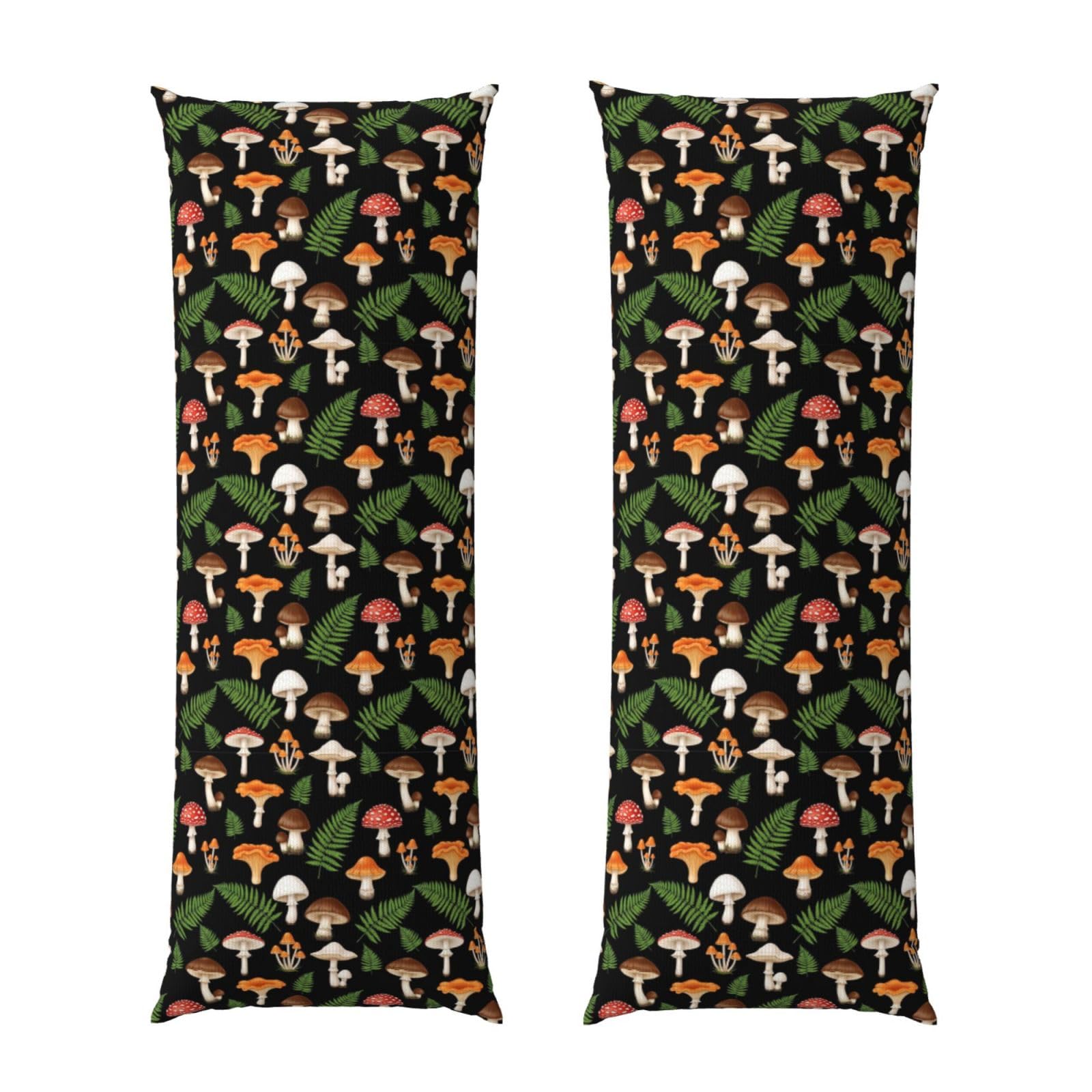 Long Body Pillow Cover 20x54, Autumn Fall Leaf Mushroom, Plush Velvet Pillowcase with Zipper, Cozyffy Rectangular Case for Bedroom Couch Sofa Sleeping