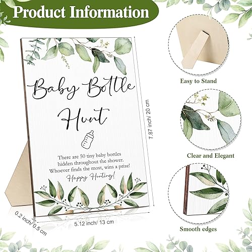 Miniatura 2 de Chunful 51 juegos de baby shower incluyen letrero de caza de biberones de vegetación, juegos de regalo de madera para bebé y 50 piezas de resina