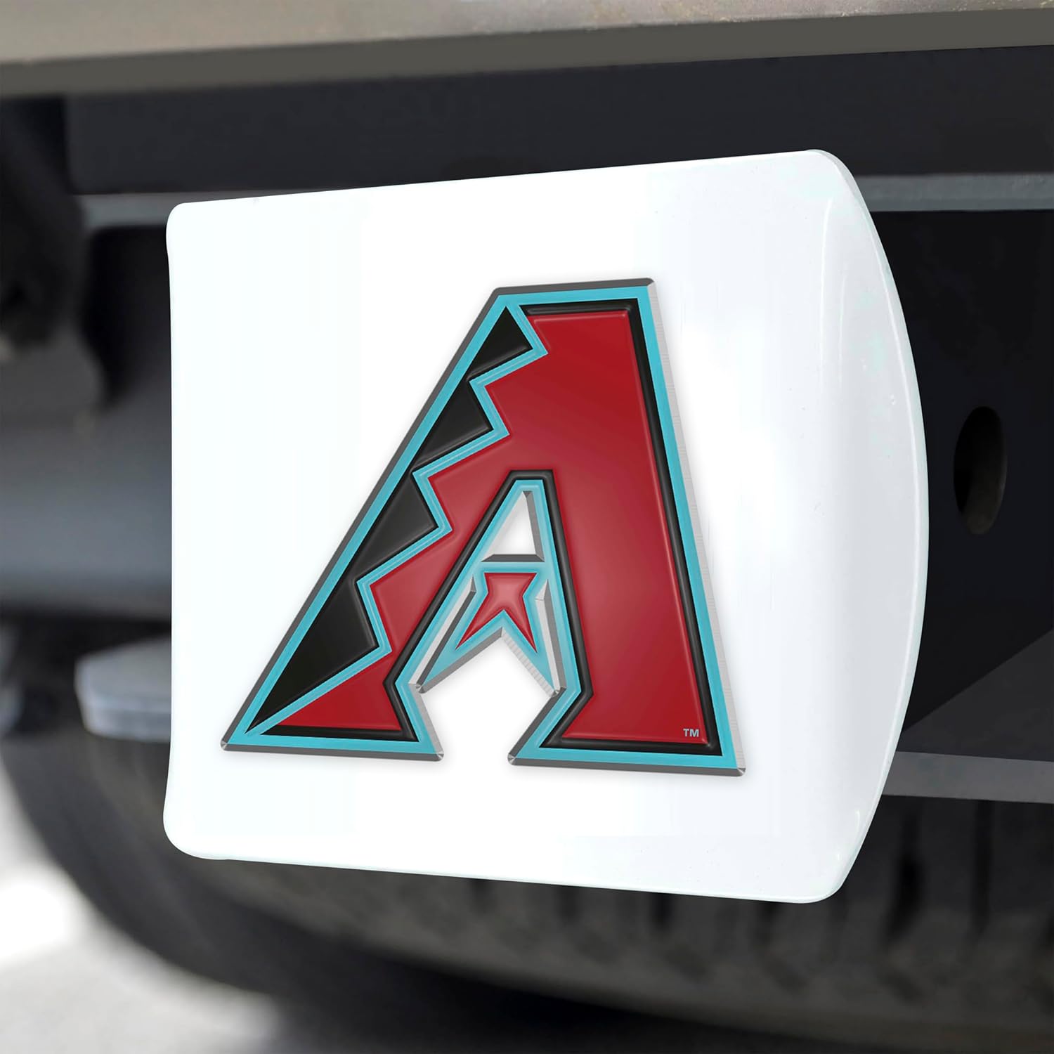 FANMATS 43757 MLB - Arizona Diamondbacks Color Hitch Cover - White with Metal Chrome 3D Logo Emblem – Easy Installation on Truck, SUV, Car - Ideal Gift for Die Hard MLB Fan