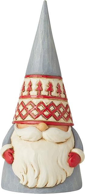 Enesco Jim Shore Heartwood Creek Nordic Noel Tree Hat Gnome God Jul Figurine, 6.1" H, Grey, Red, Dirty White