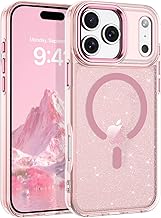 DUEDUE Magnetic Cover for iPhone 17 Pro Max 6.9 Inches [Compatible with MagSafe], Transparent Glitter Case for iPhone 17 Pro Max Case Glitter Ultra-Thin Shiny TPU Silicone Anti-Slip, Pink
