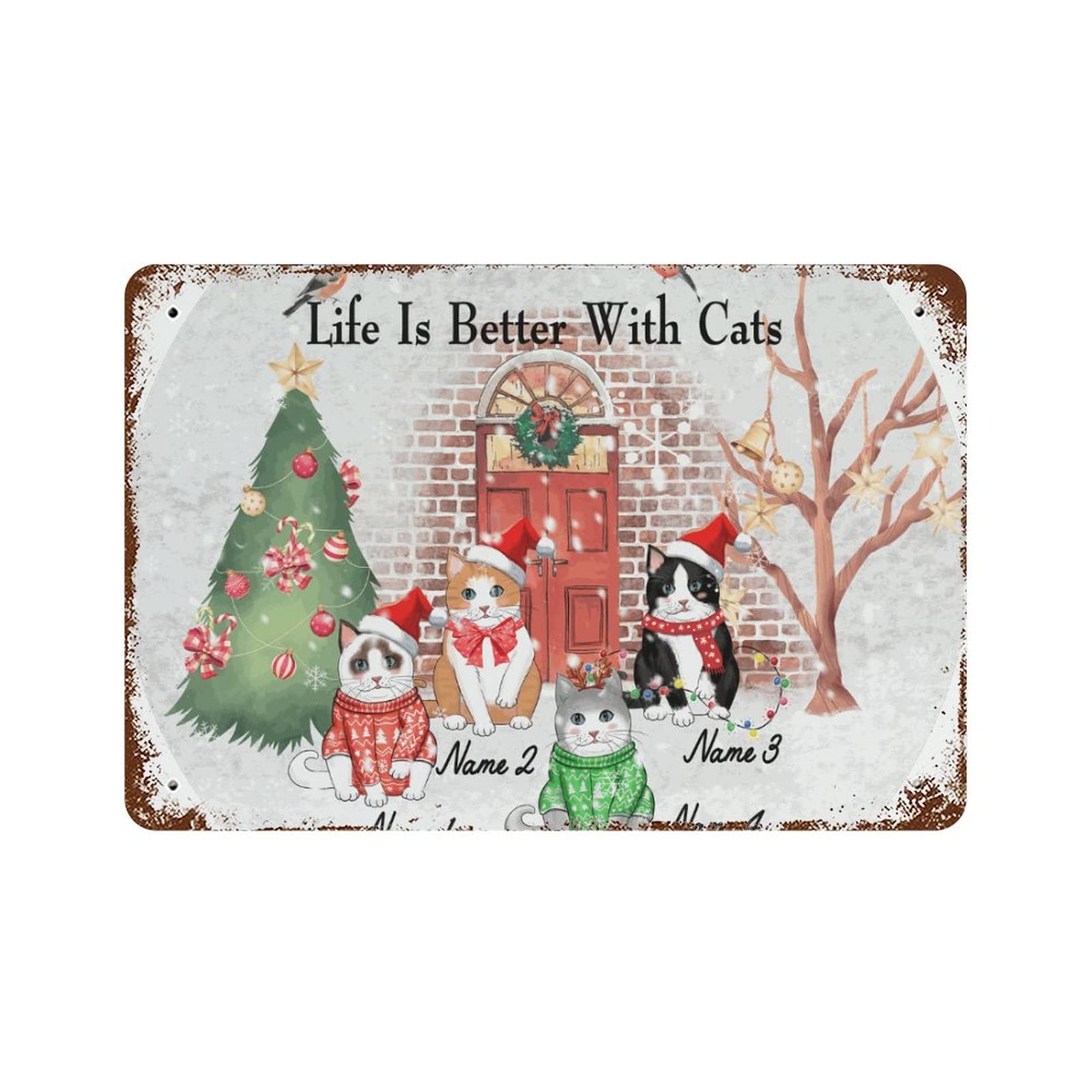 Panneau de Noël pour jardin Life Is Better With Cats déco en aluminium