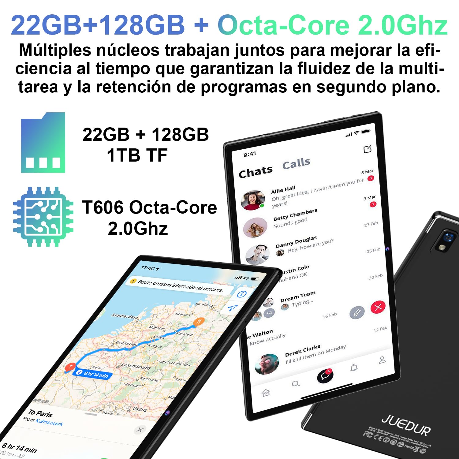Tablet 10 Pulgadas Android, 22GB RAM+128GB ROM (TF 1TB), 8000mAh, Octa-Core 2.0 GHz, 5G+2.4G Dual Band WiFi 6, Widevine L1, GPS, Face ID, GMS, 5MP+8MP, BT5.0, Tablet con Teclado y Ratón - Negro