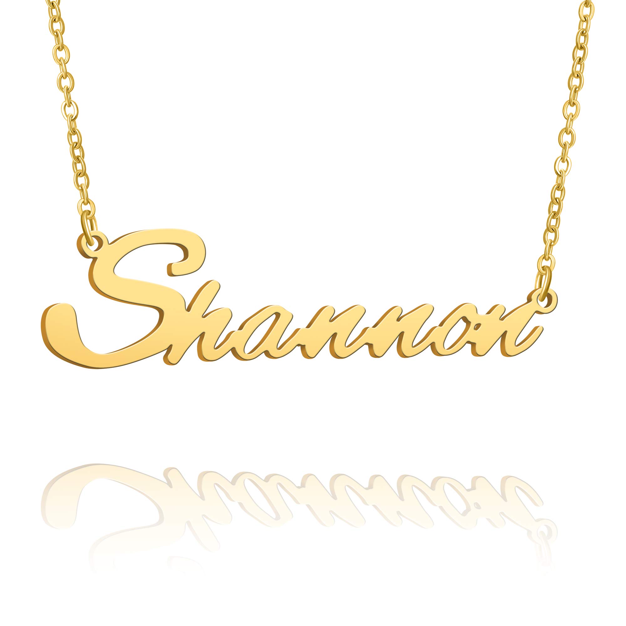 BUREIName Necklace Personalized 14K Gold Plated Name Necklace Nameplate Bridesmaid Pendant Jewelry Gift For Women Mom Wife Girlfriend Mothers Day Valentines Loves Anniversary Birthday Between