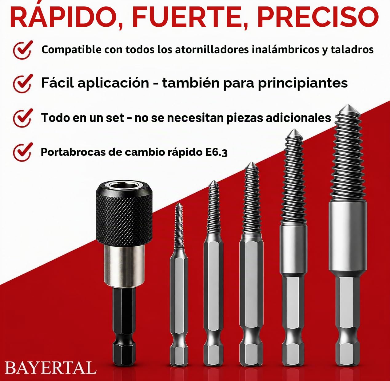 Juego de extractores de tornillos 6 piezas E6.3 - Extractor izquierdo con portapuntas de cambio rápido - Destornillador + extractor para tornillos dañados y atascados