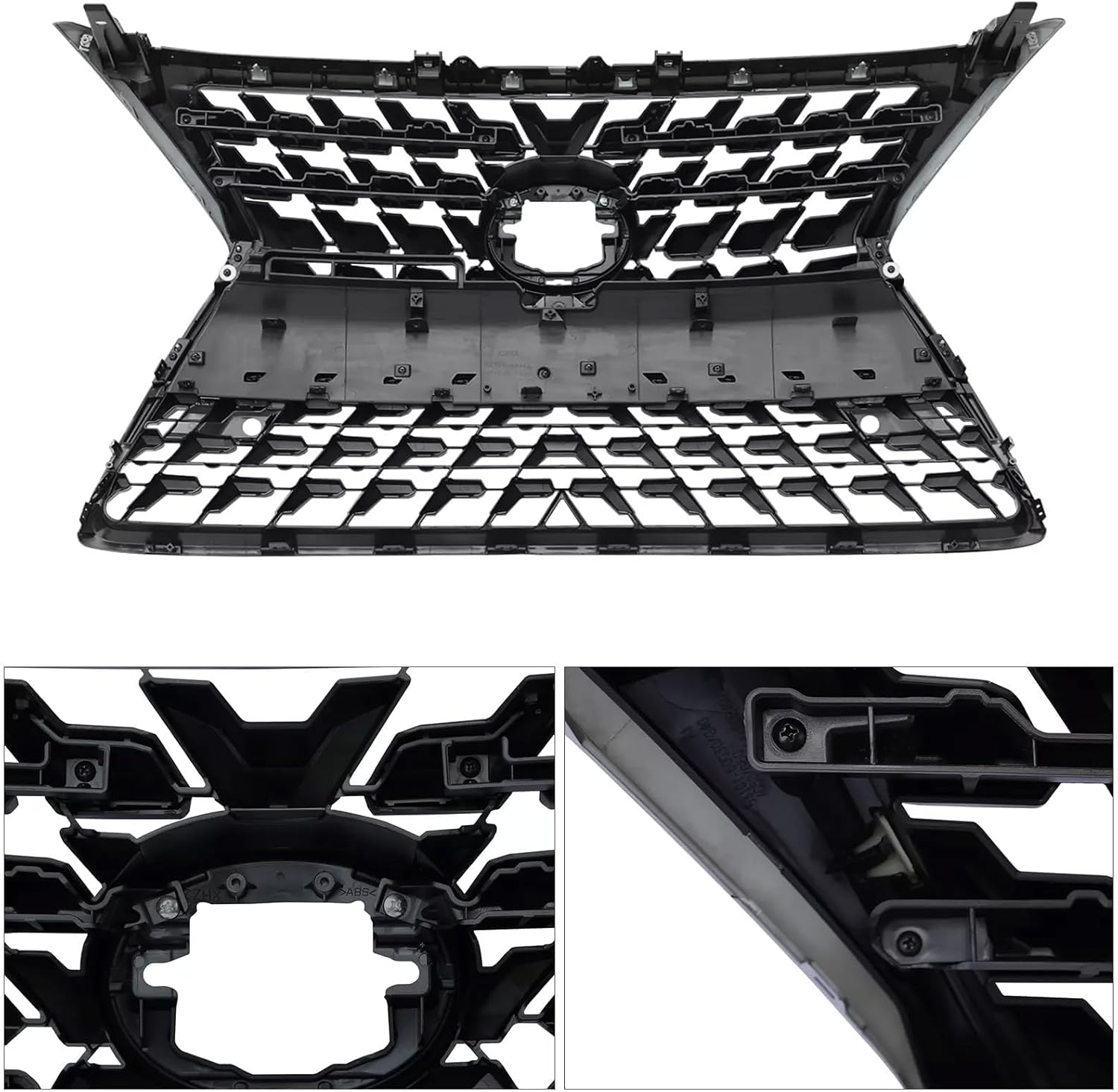 Front Bumper Grille Grill with Black Trim & License Panel Plate Compatible with 2014-2022 GX460 Mesh Bumper Cover Gloss Black ABS Plastic