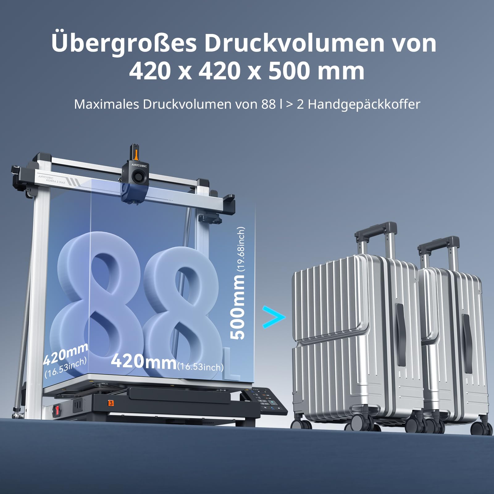 Anycubic Kobra 3 Max Combo 3D-Drucker Mehrfarbig mit 0,4mm Düse, 420x420x500mm Druckgröße, 600 mm/s Schnelles Drucken, Trocknung Filament während des Drucks, Stabilere Konstruktion