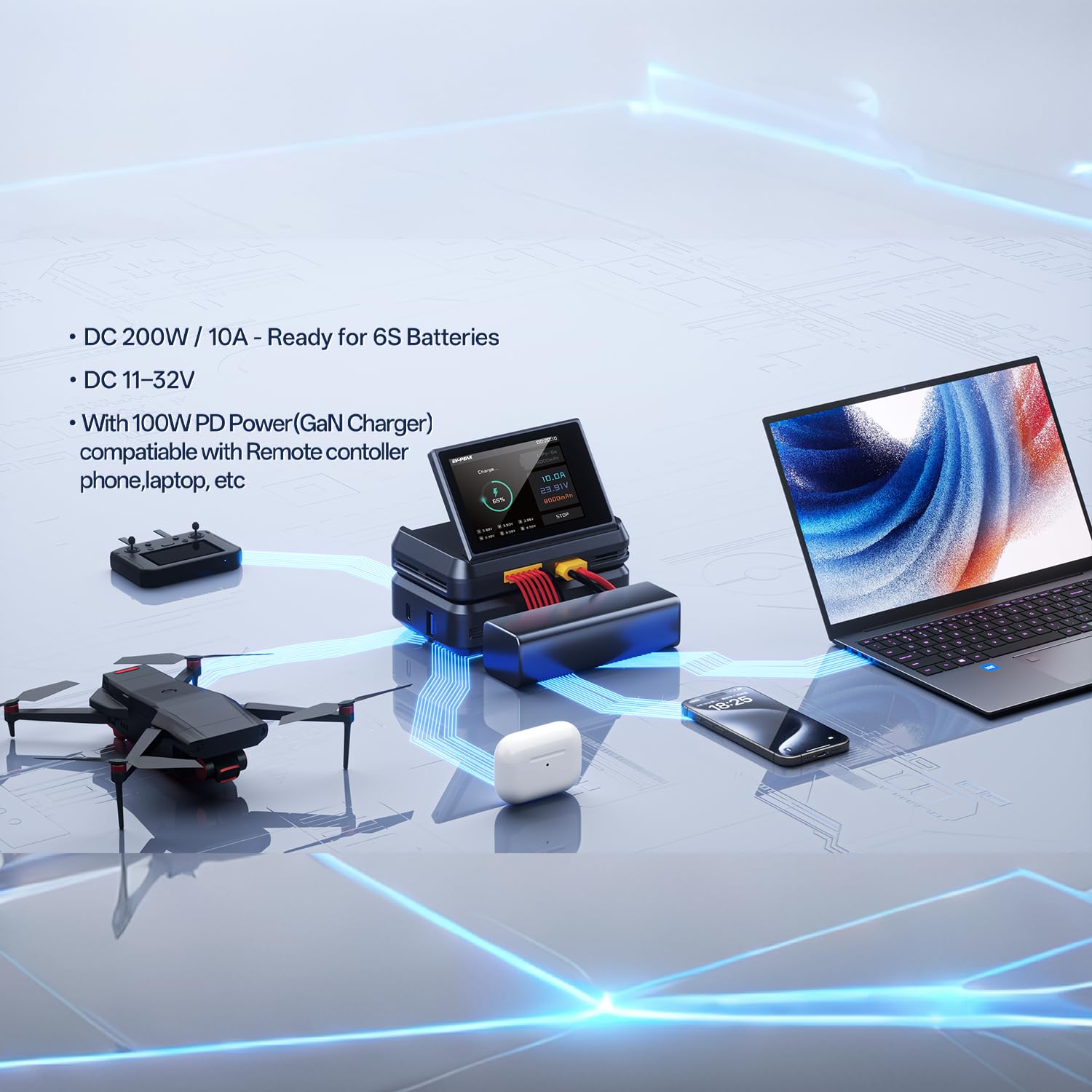 A1PRO - Caricabatterie LiPo da 200 W, 10 A, con touch screen, per batterie 1S-6S LiPo, LiHV, LiIon, Life, NiMH, NiCd e Pb per FPV, RC auto, drone