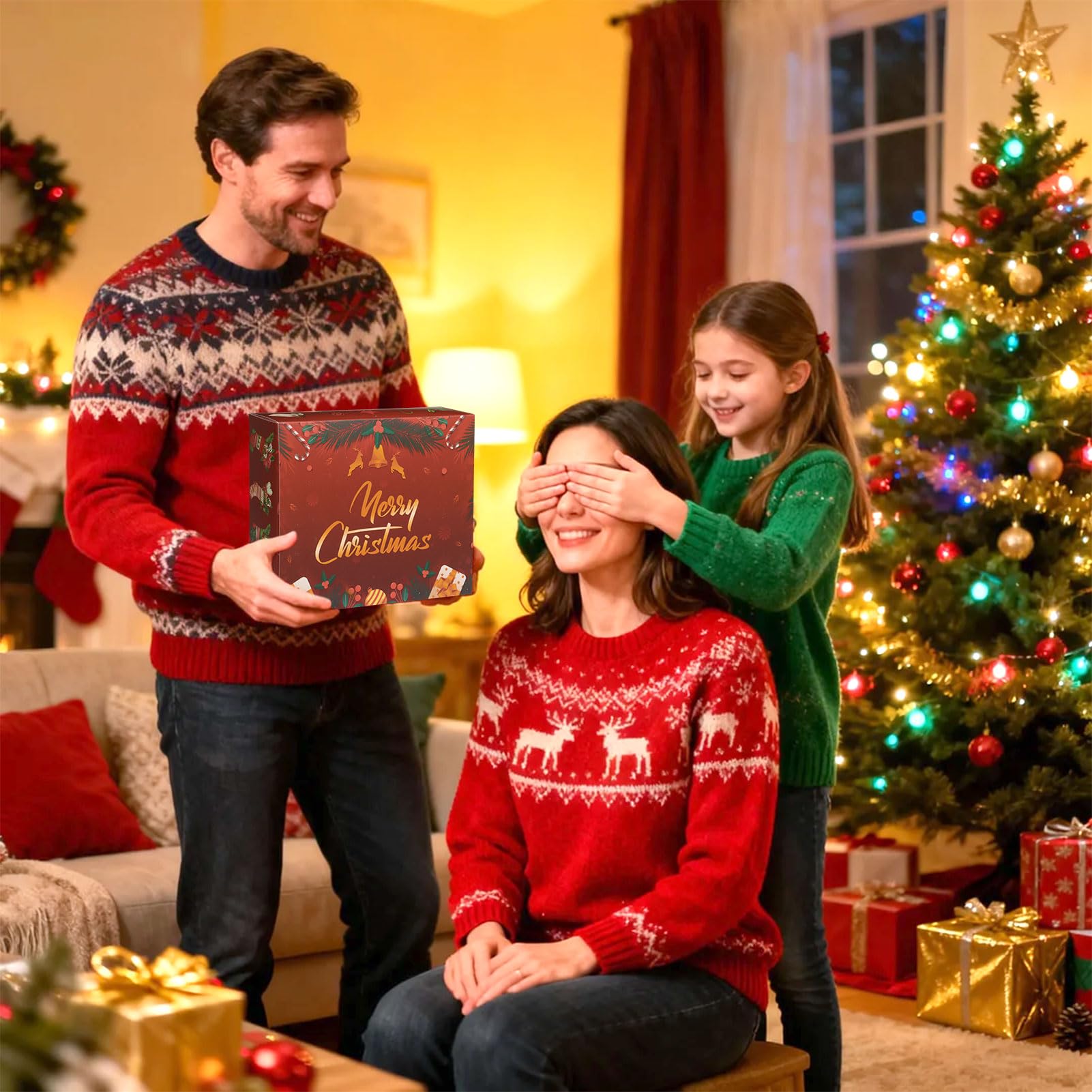 2025 Noël 24 pcs Socks Advent Calendar Cadeaux de Noël pour hommes femmes avec motif d'arbre de bonhomme de neige de Noël pour cadeaux de Noël Calendrier d'aventure
