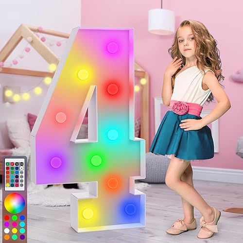 Foaky Números iluminados de marquesina grande de 3 pies, números de marquesina de Gaint Marquesina, globo número 4, letras iluminadas de marquesina